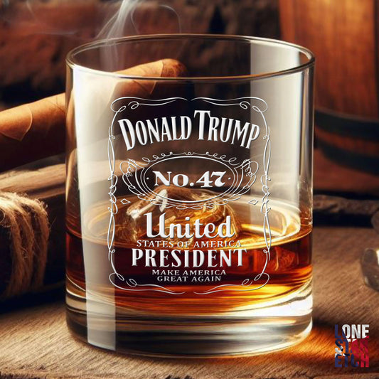 Trump No. 47 / Trump 2024 Engraved Whiskey Glass / Bourbon Glass / Scotch Glass / Trump Merch / Father'S Day Gift