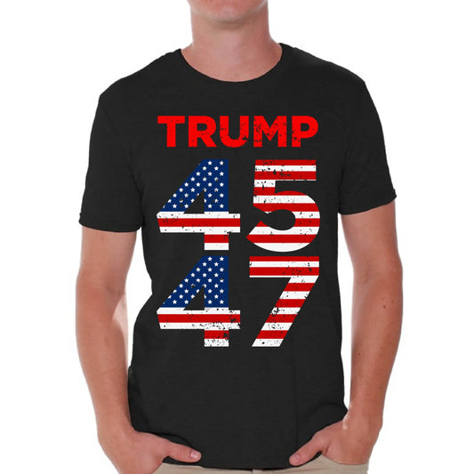 Political Trump 45 Mens T-Shirts Trump 47 America Great Again 100% Cotton Men Shirt Short Sleeve USA Republicans Graphic Tee